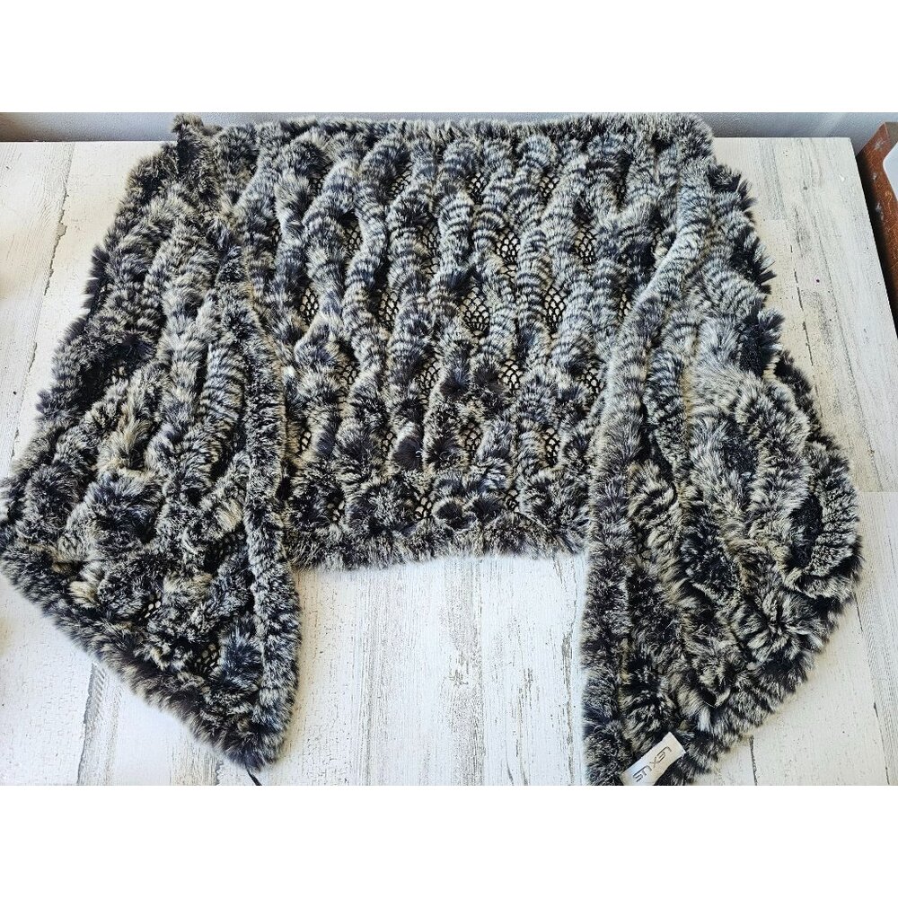 Lexus rabbit fur‎ shawl cover up netted womens unique evening black gray